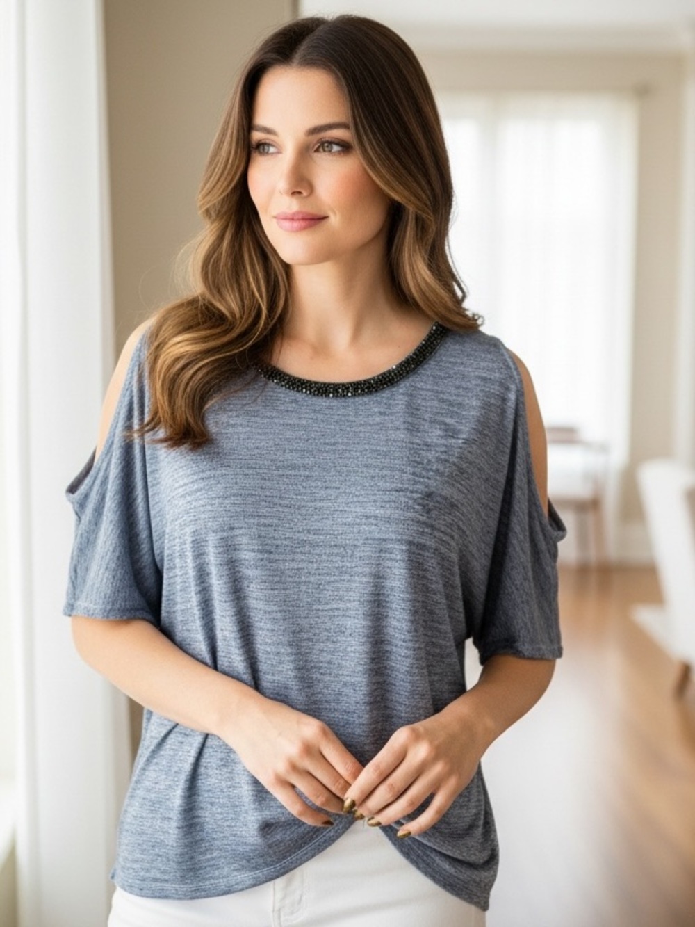 Juicy Couture Cold-Shoulder Top Heathered Blue-Gray L